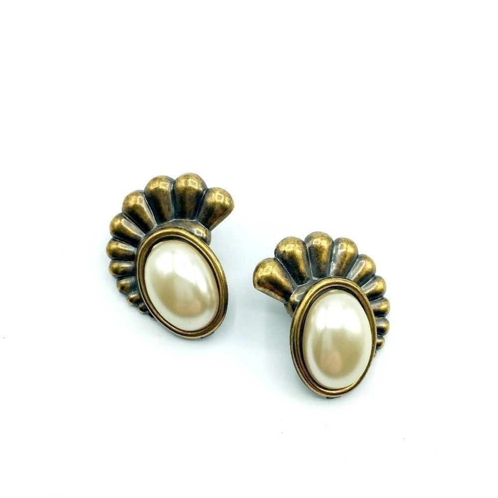 Antique‎ Brass Faux Pearl Earrings